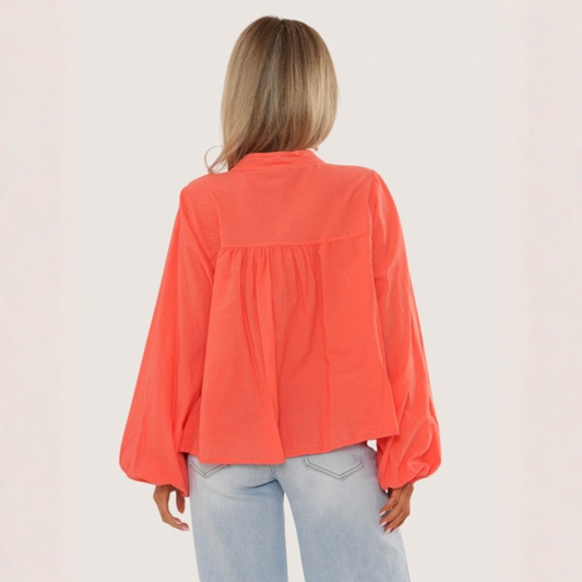 Cotton Smock Blouse - Coral