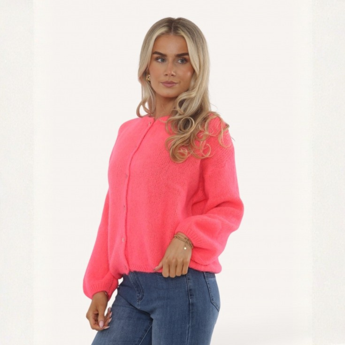 Mohair Blend Button Through Cardigan - Coral Pink