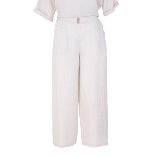 Wide Straight Leg Linen Trousers - Sand