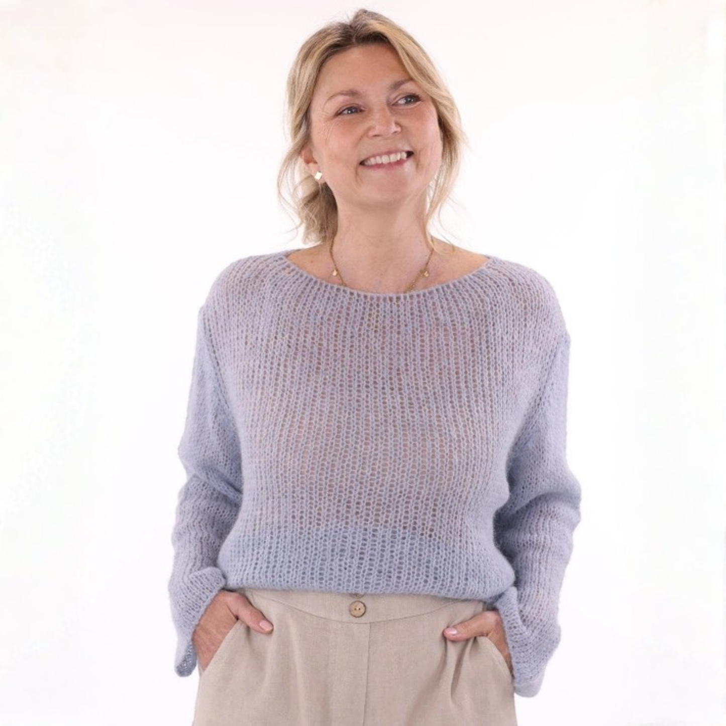 Alpaca Blend Fine Knit Jumper - Ice Blue