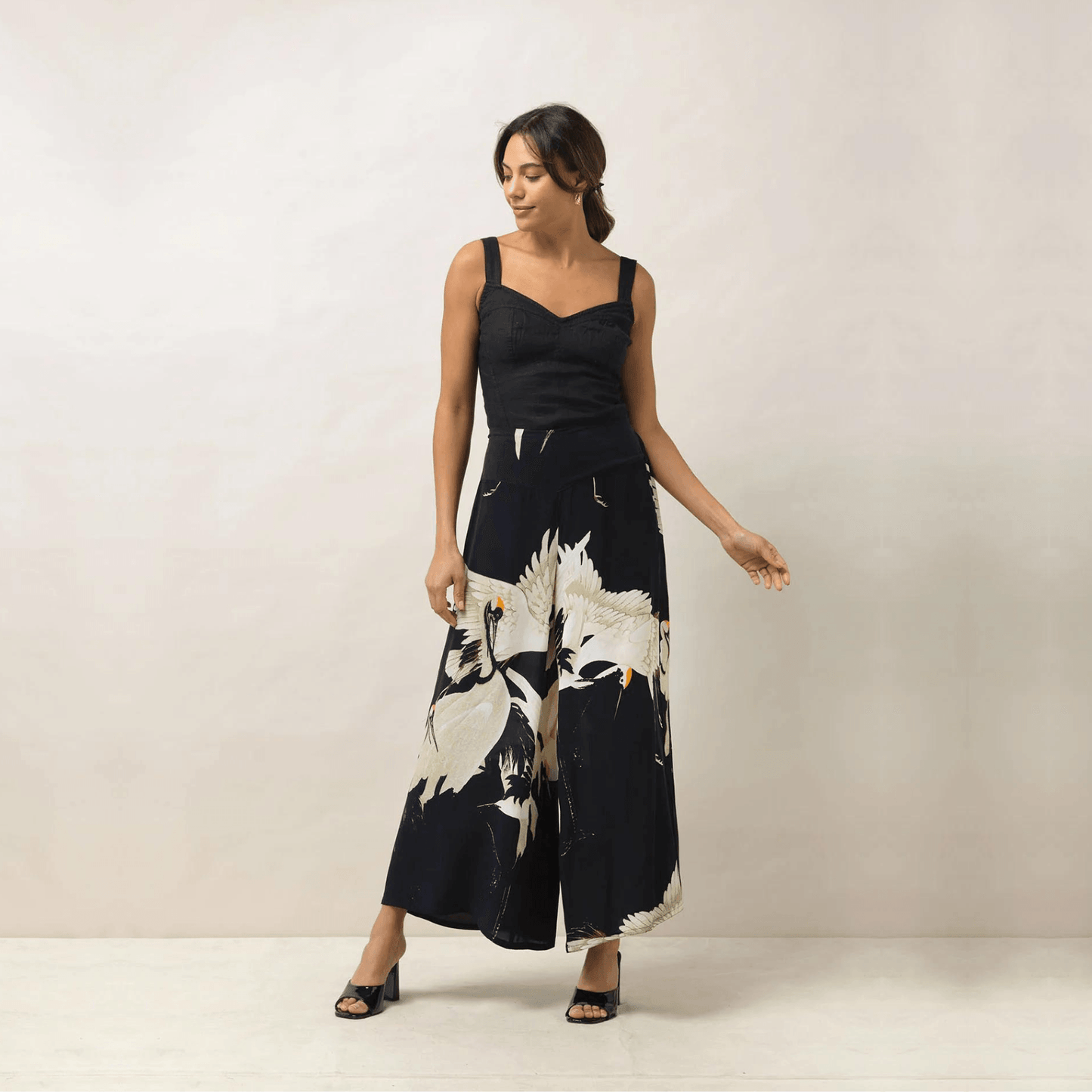 One Hundred Stars Crepe Palazzo Pants - Stork Black