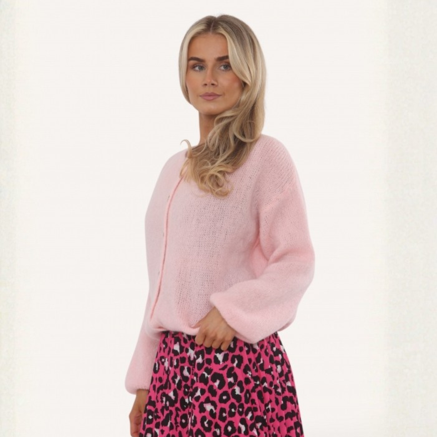 Mohair Blend Button Through Cardigan - Baby Pink