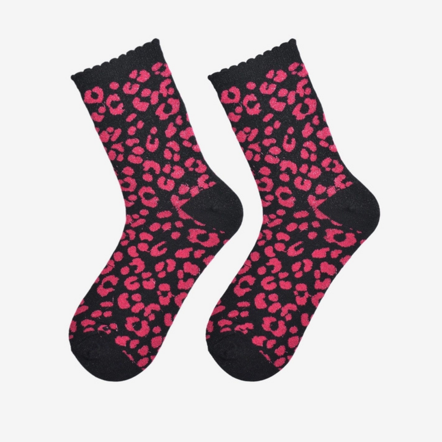 Sock Talk Glitter Socks - Pink and Black Leopard Print