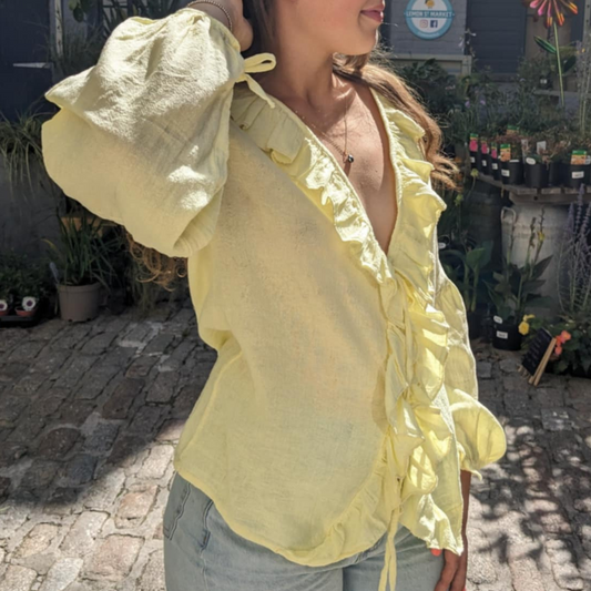 Karrie Frill Tie Front Top - Butter Yellow