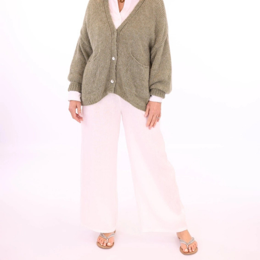 Straight Leg Linen Trousers - White