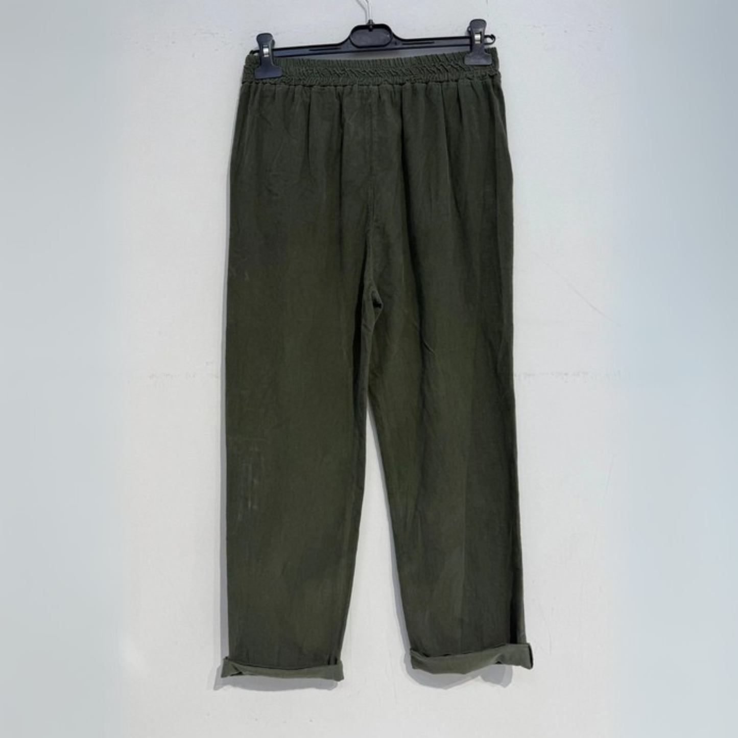 Needlecord Tapered Trousers - Khaki Green