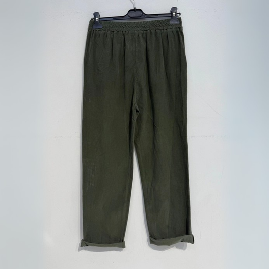 Needlecord Tapered Trousers - Khaki Green