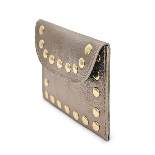 Metallic Leather Studded Wallet - Pewter