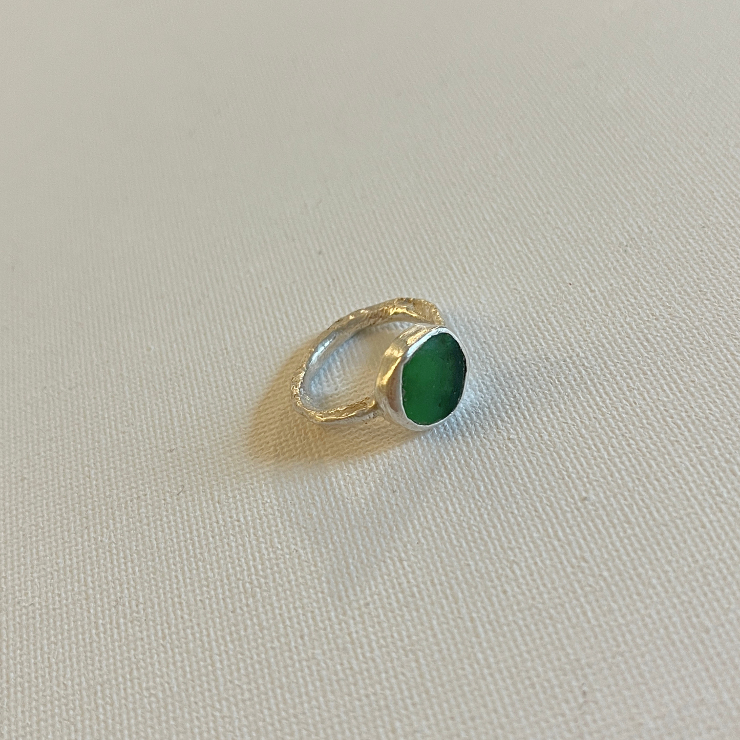 Small Sea Glass Silver Ring - Green