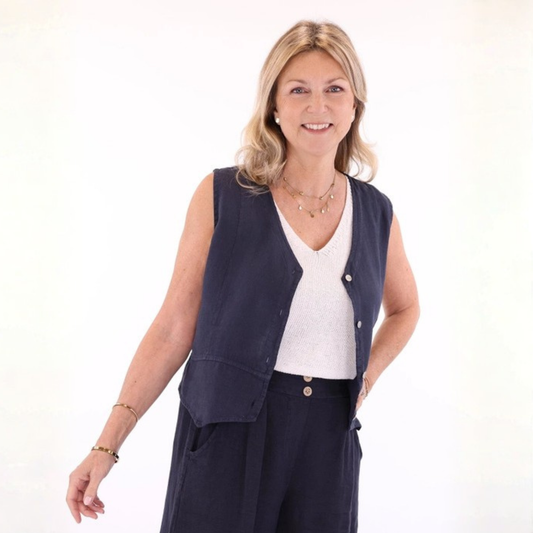 Linen Waistcoat - Navy Blue