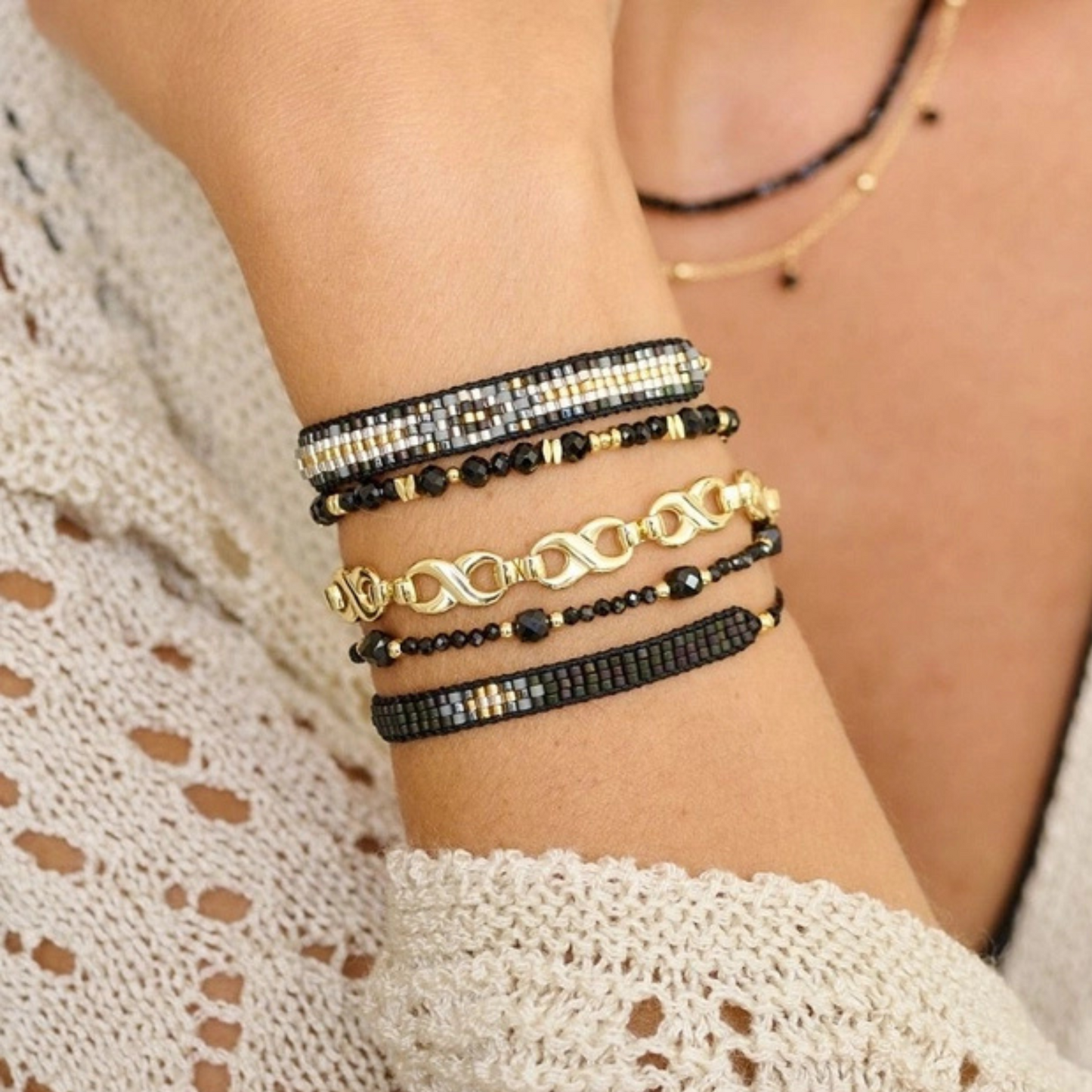 Boho Betty Fantasy Beaded Friendship Bracele t- Black