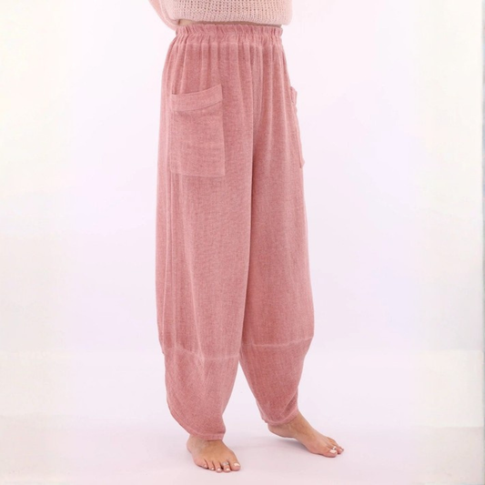 Linen and Cotton Blend Trousers - Pink Pepper