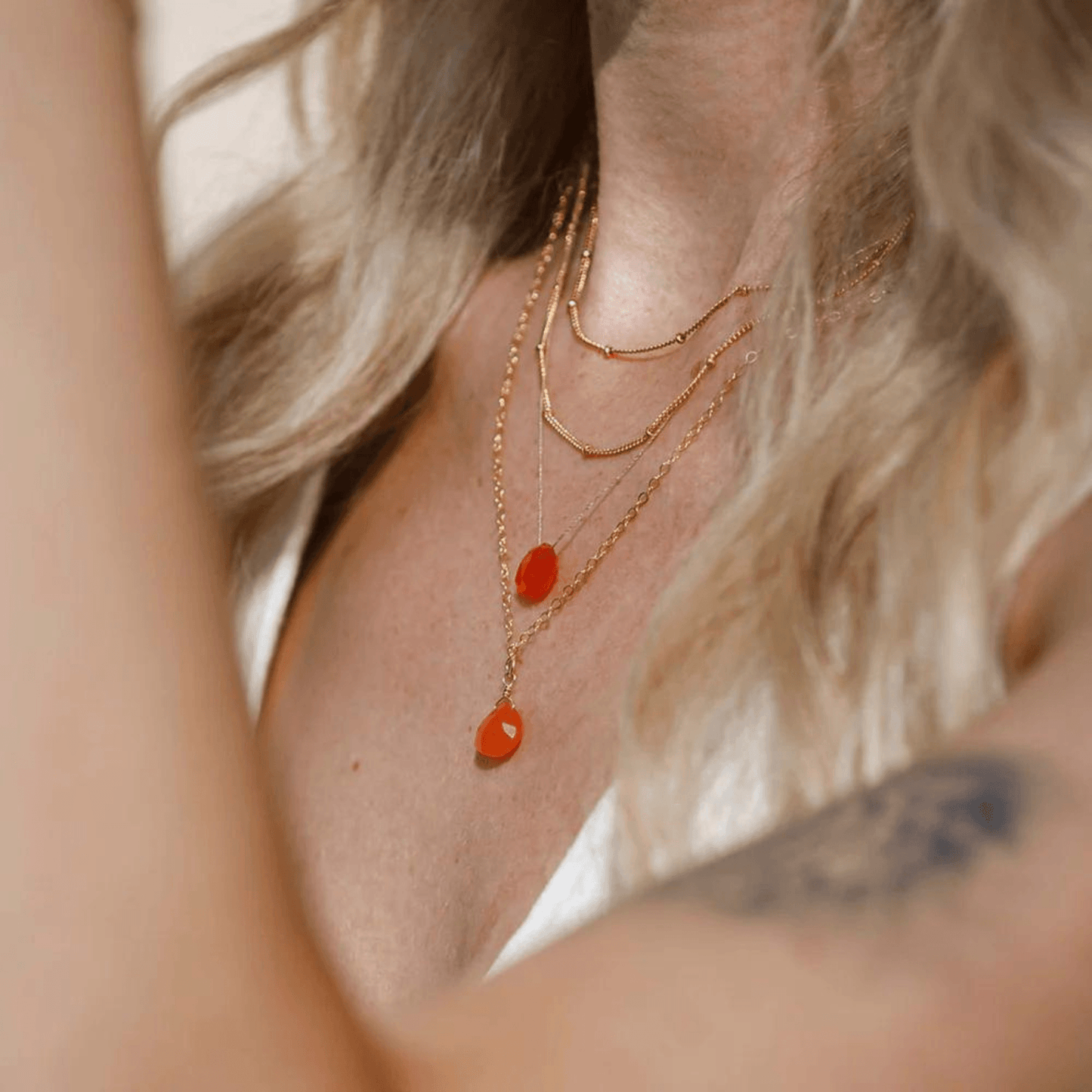 Wanderlust Life Fine Cord Gemstone Necklace - Orange Carnelian