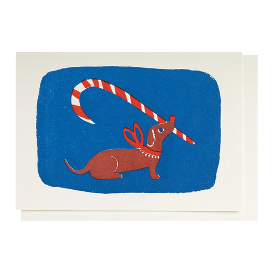 Pack of 5 Mini Christmas Greetings Cards - Candy Cane Dog