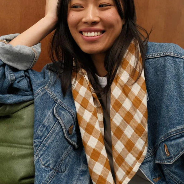 Square Scarf - Caramel Gingham Check
