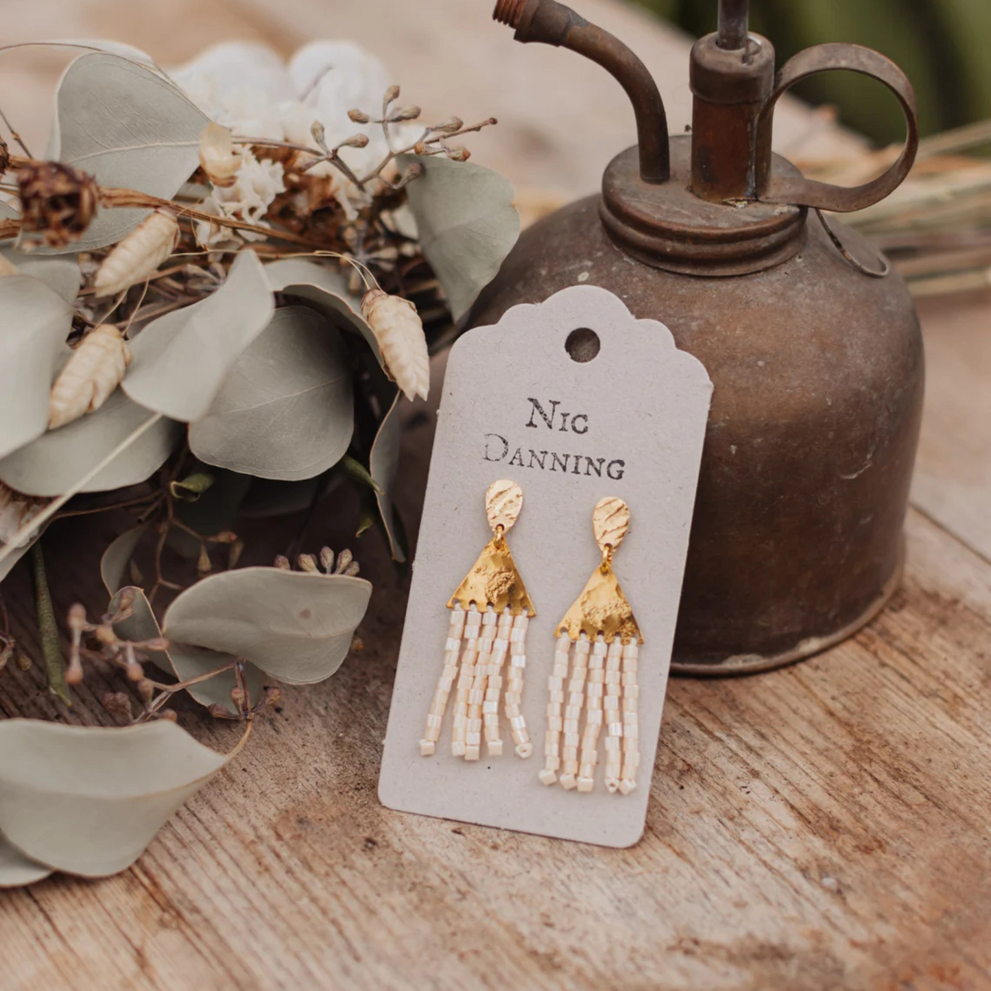 Nic Danning Brass Earrings - Thebes Alabaster