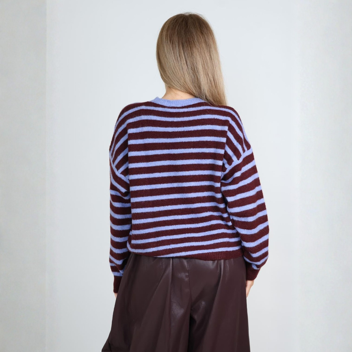 Alpaca Blend Striped Jumper - Hydrangea & Merlot