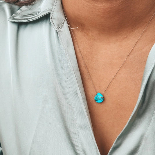 Silk Cord Birthstone Necklace - December Turquoise