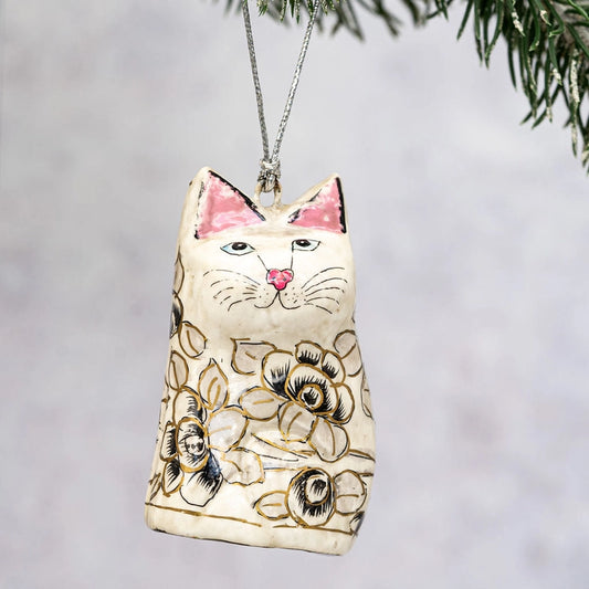 Grey Floral Hanging Cat Ornament
