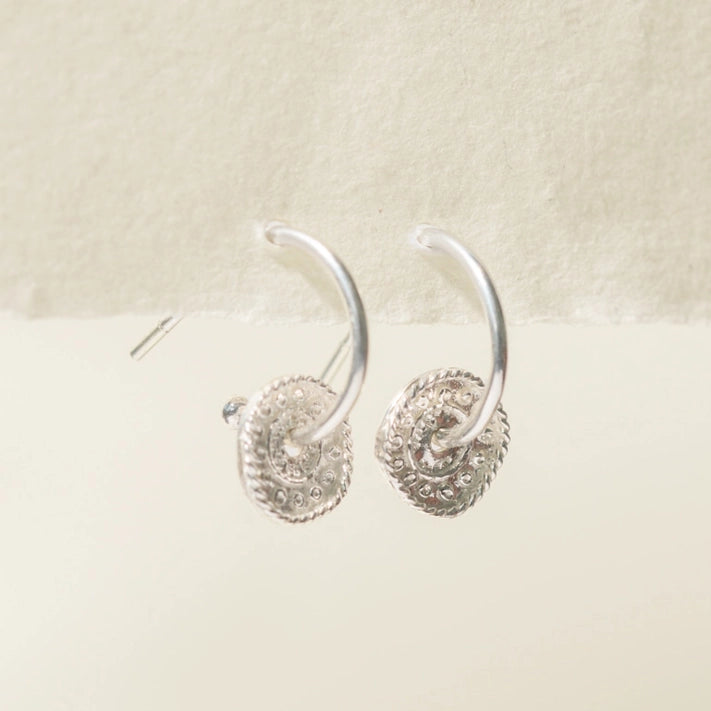 Silver Hoop Earrings - Coin
