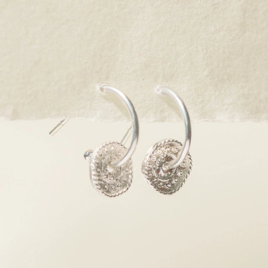 Silver Hoop Earrings - Coin