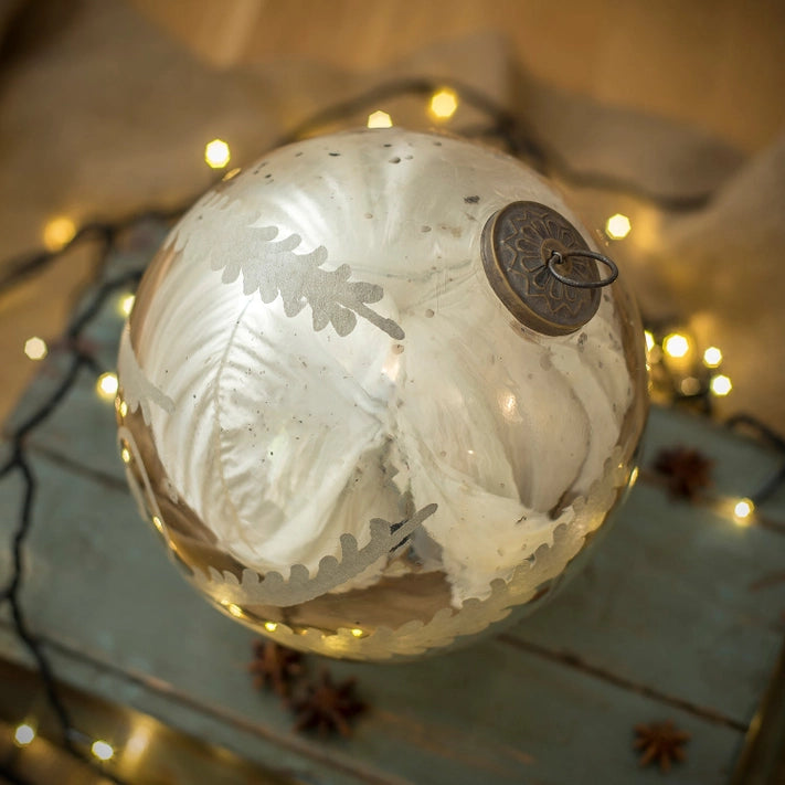 Etched Glass Bauble - Silver