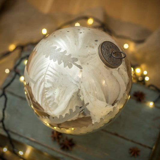 Etched Glass Bauble - Silver