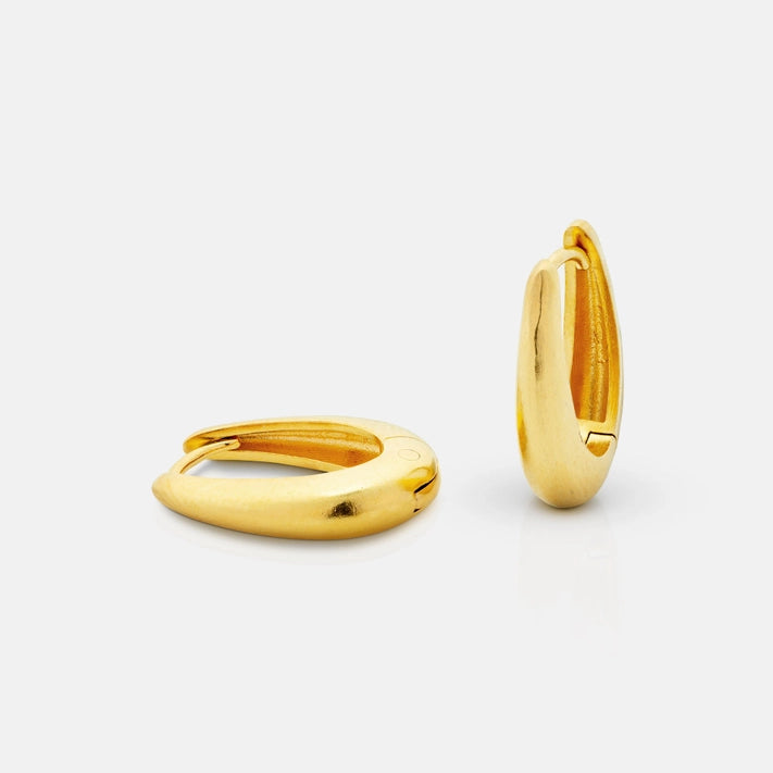 Gold Sculpt Hoop Earrings - Oval