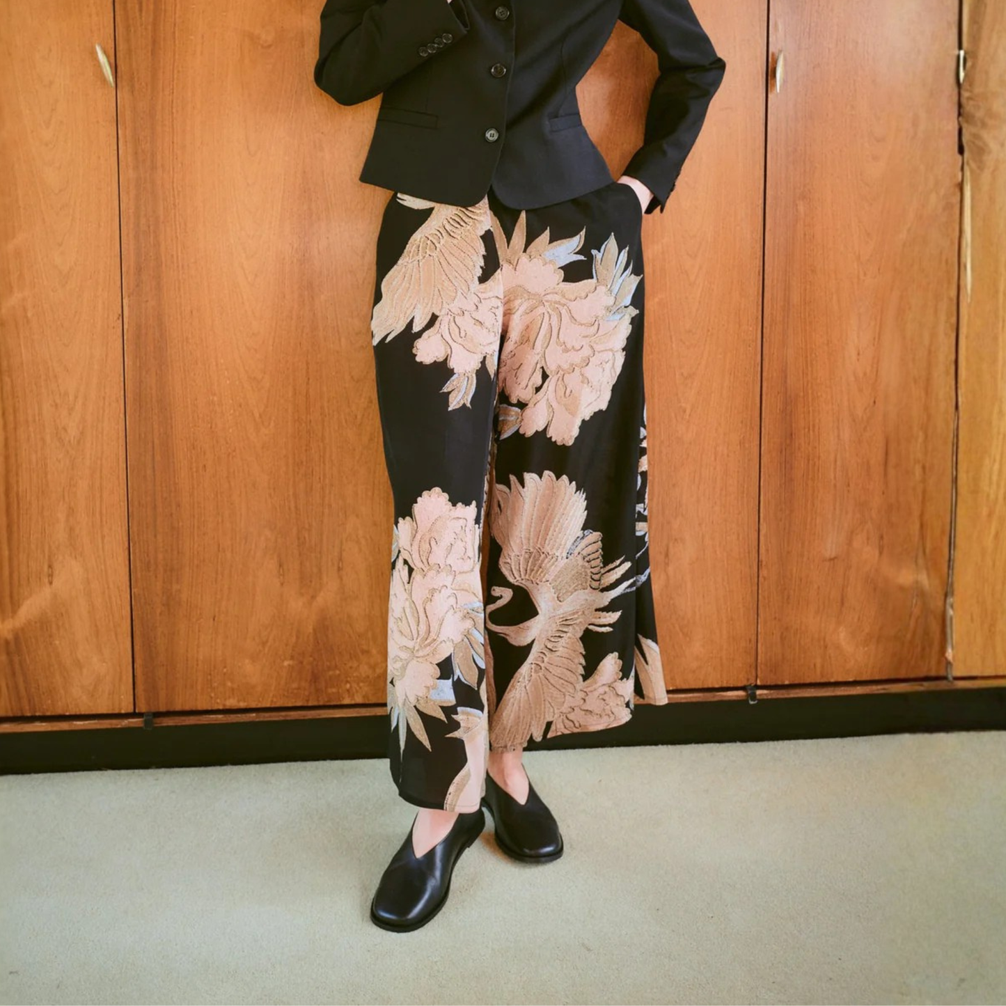 Crepe Palazzo Pants - Crane Black