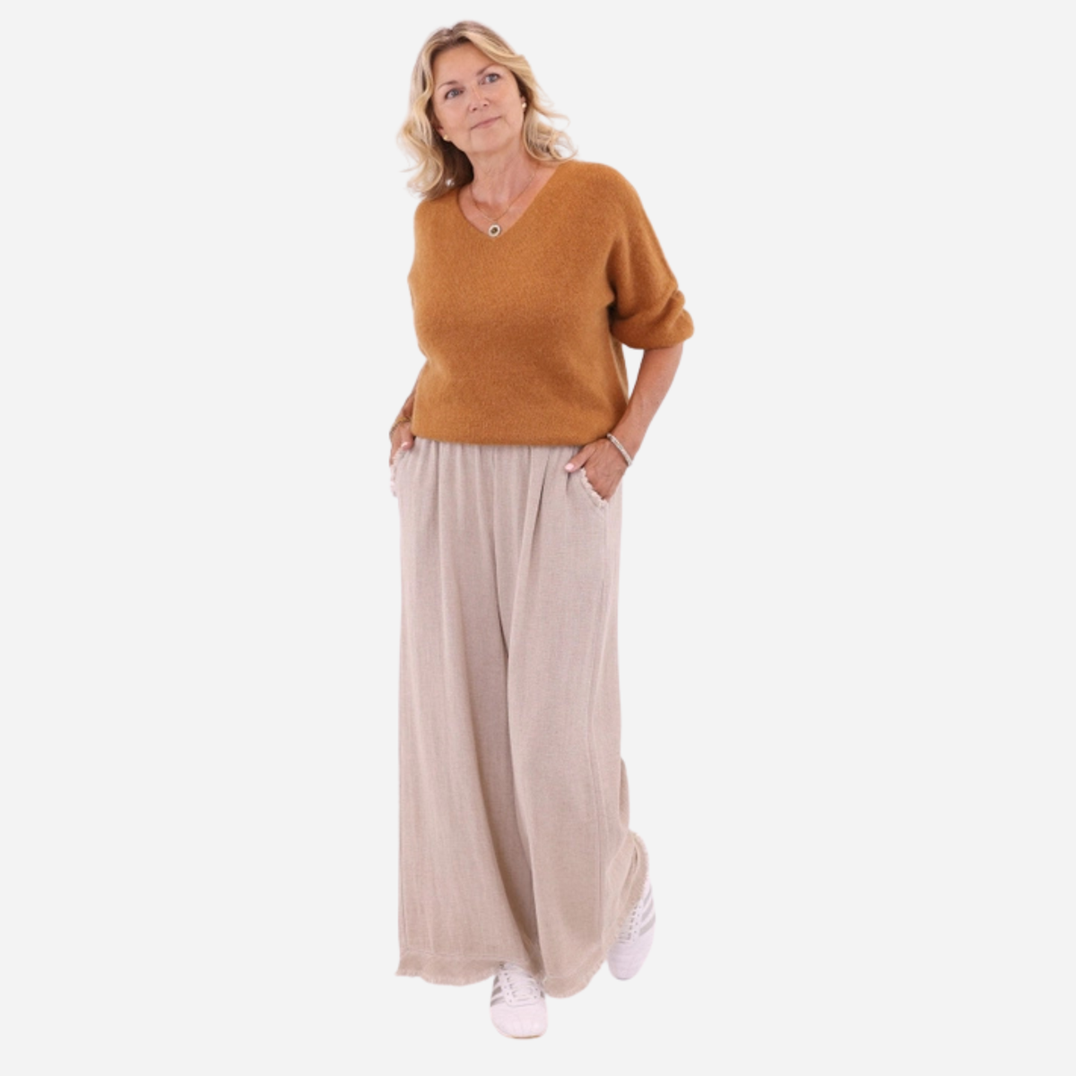 Alpaca Blend Short Sleeve V Neck Jumper - Spiced Caramel
