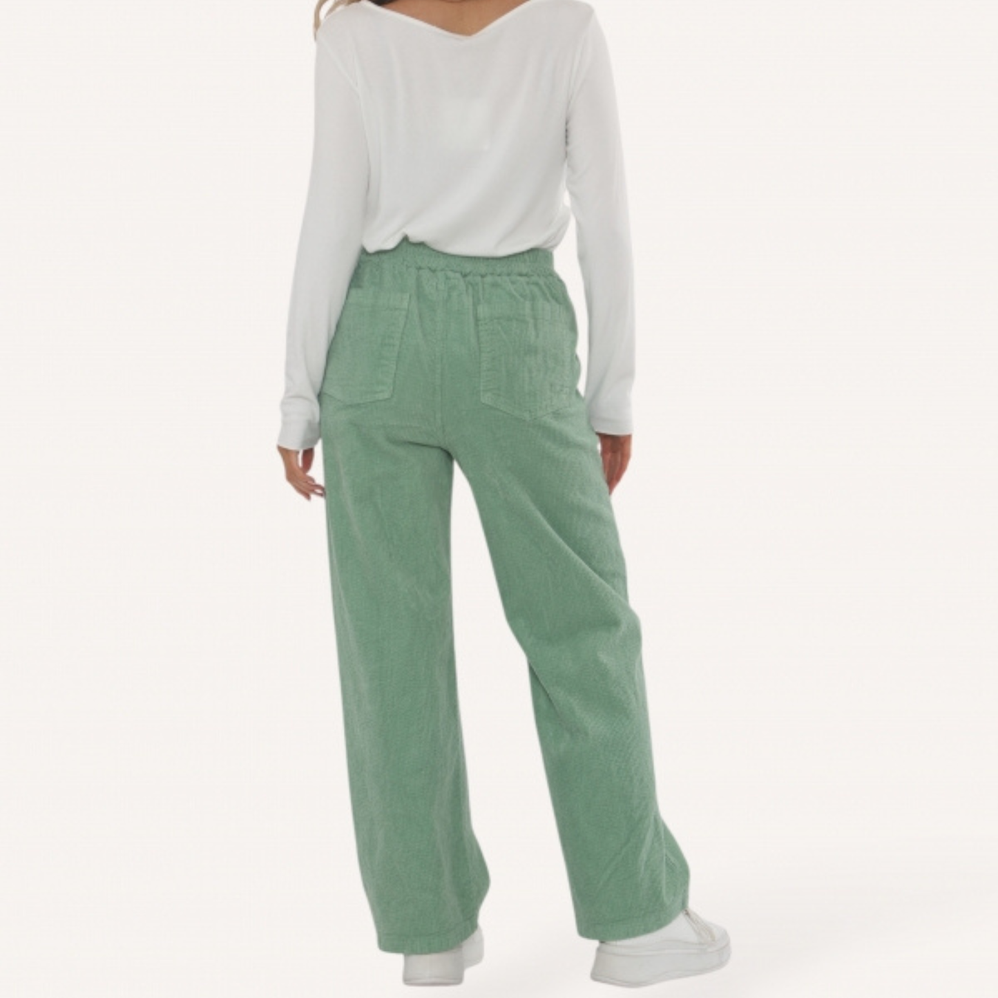 Button Detail Corduroy Trousers - Sage Green