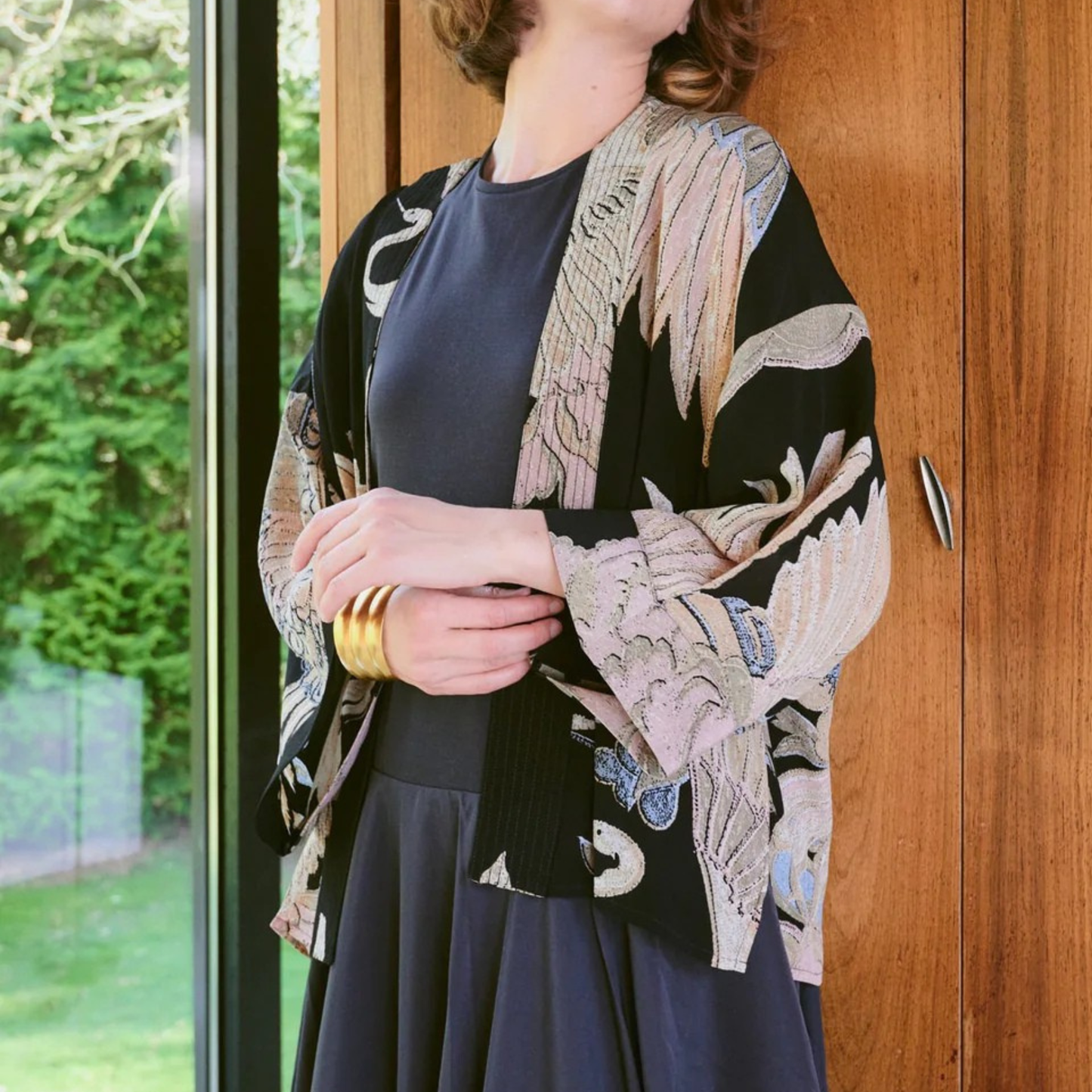Crepe Kimono - Crane Black