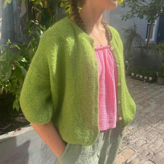 Mohair Blend Cropped Sleeve Cardigan - Apple