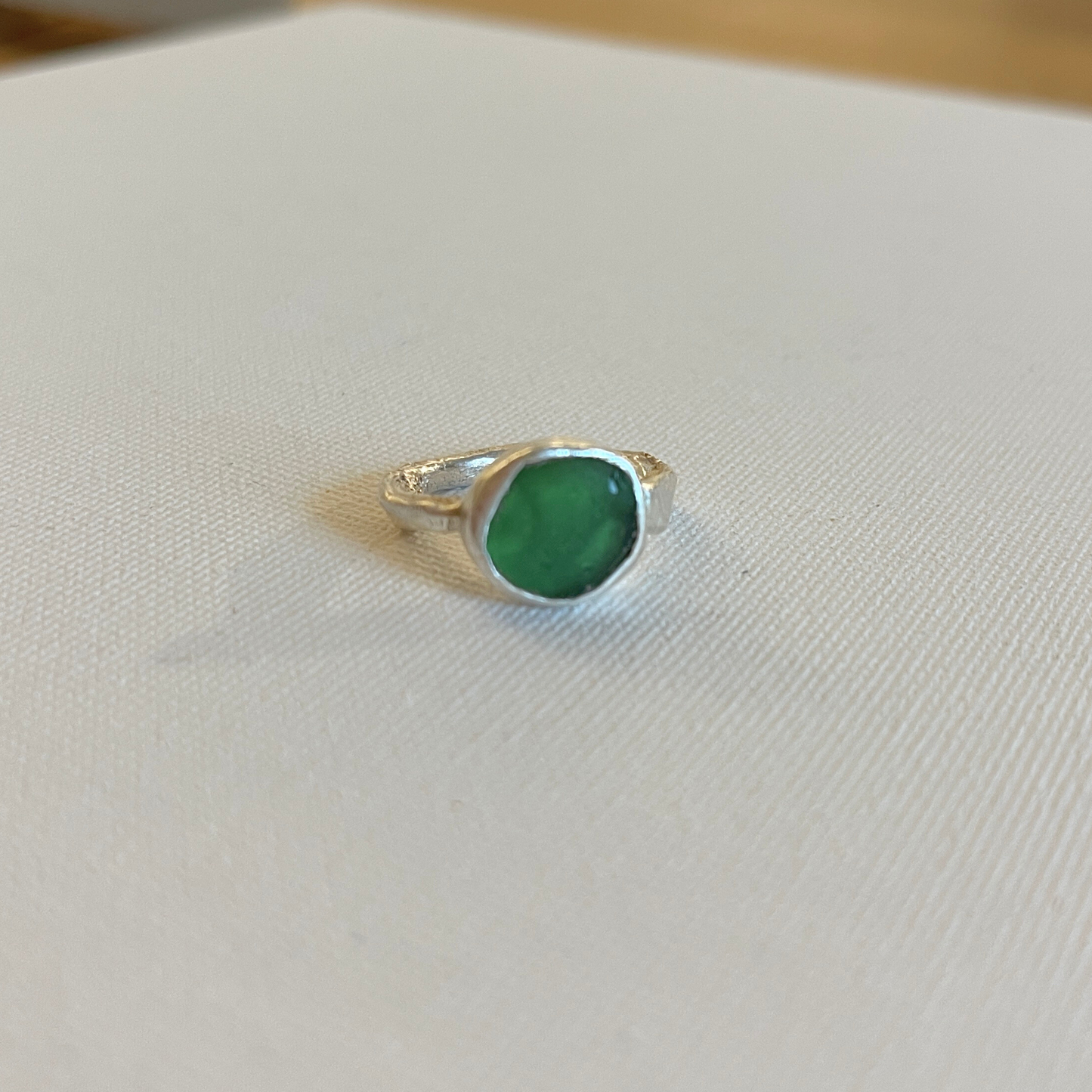 Small Sea Glass Silver Ring - Green