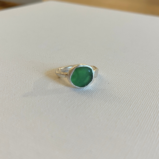 Small Sea Glass Silver Ring - Green