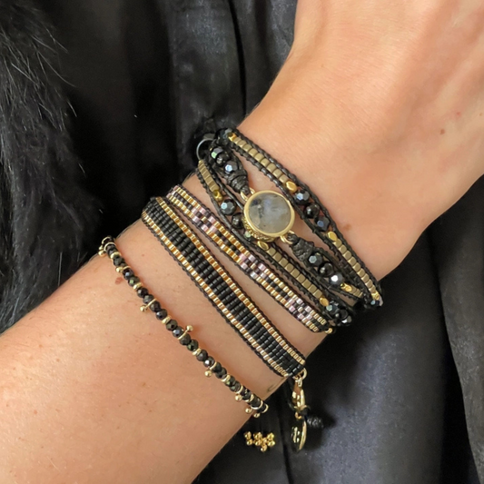 Boho Betty Circles Beaded Friendship Bracelet - Black & Gold