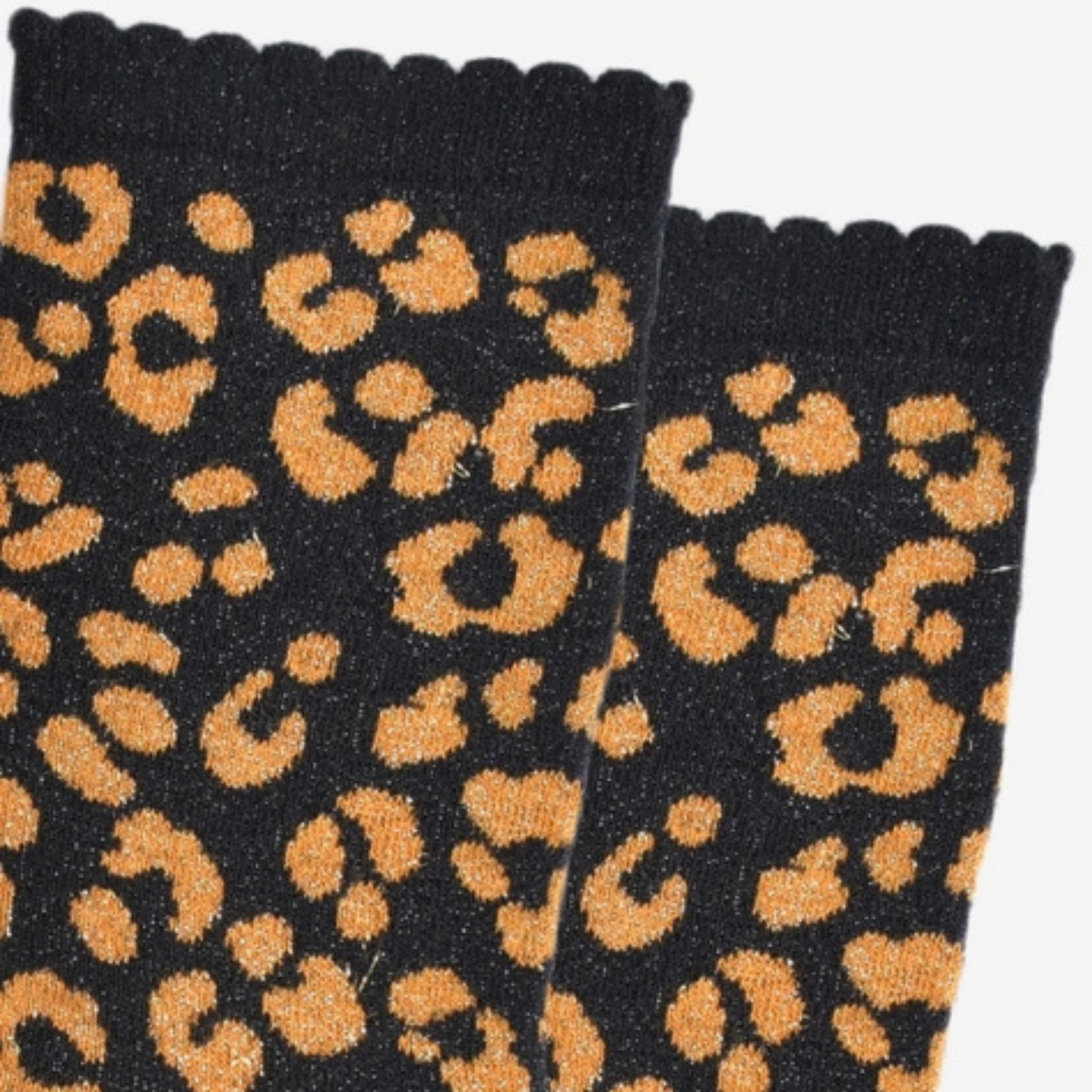 Sock Talk Glitter Socks - Black and Orange Leopard Print