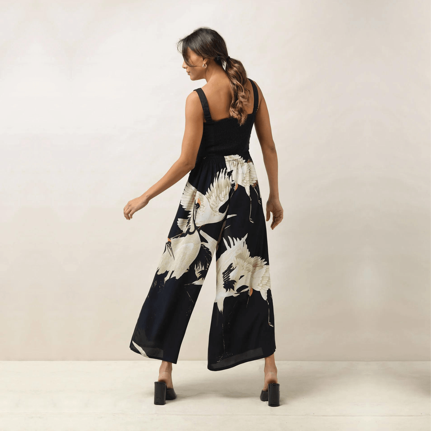 One Hundred Stars Crepe Palazzo Pants - Stork Black