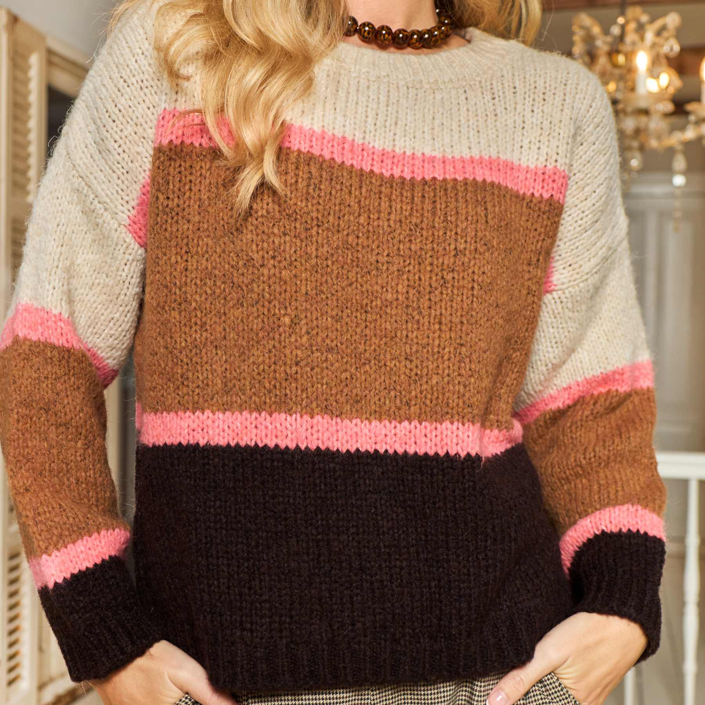 Striped Jumper - Coral and Brown