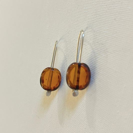 Glass Oval Earrings - Amber