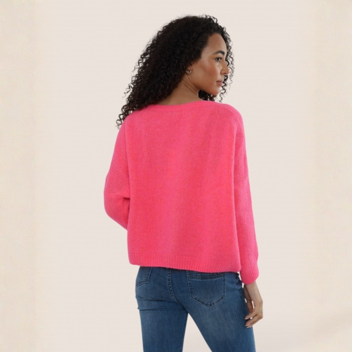 Alpaca Blend V Neck Jumper - Neon Coral