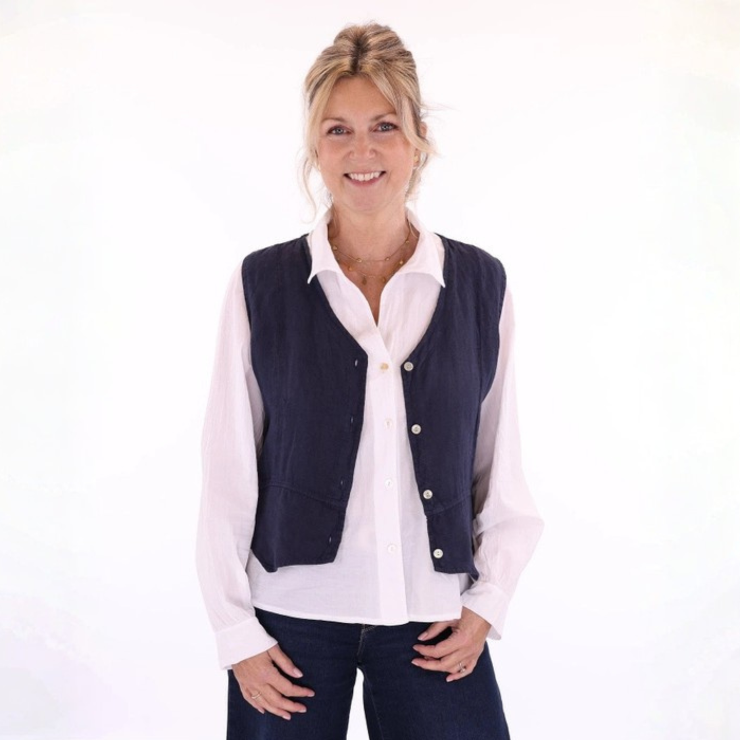 Linen Waistcoat - Navy Blue