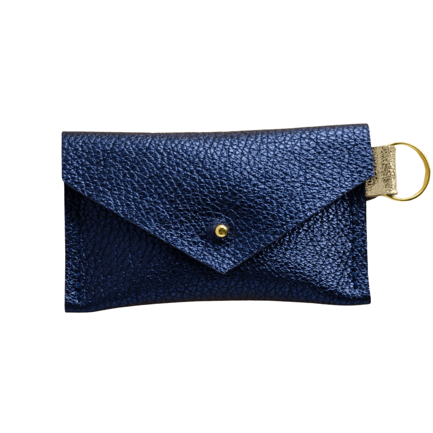 Studio Lowen Pebbled Leather Keyring Card Holder - Metallic Blue