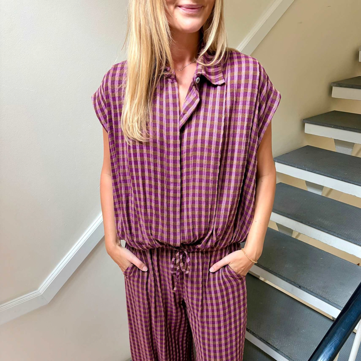 Malle Bomber Blouse - Violet Check