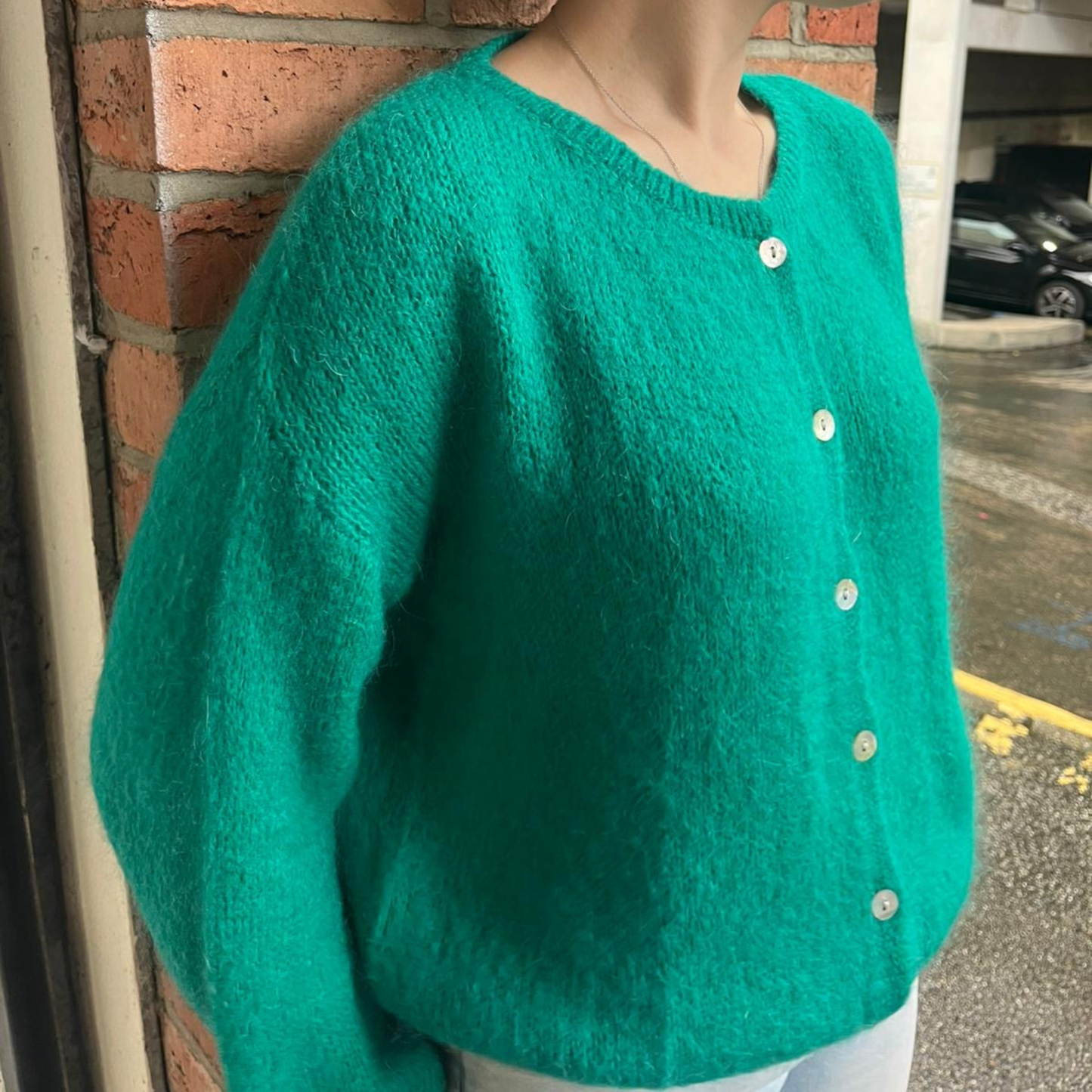 Mohair Blend Button Through Cardigan - Jade