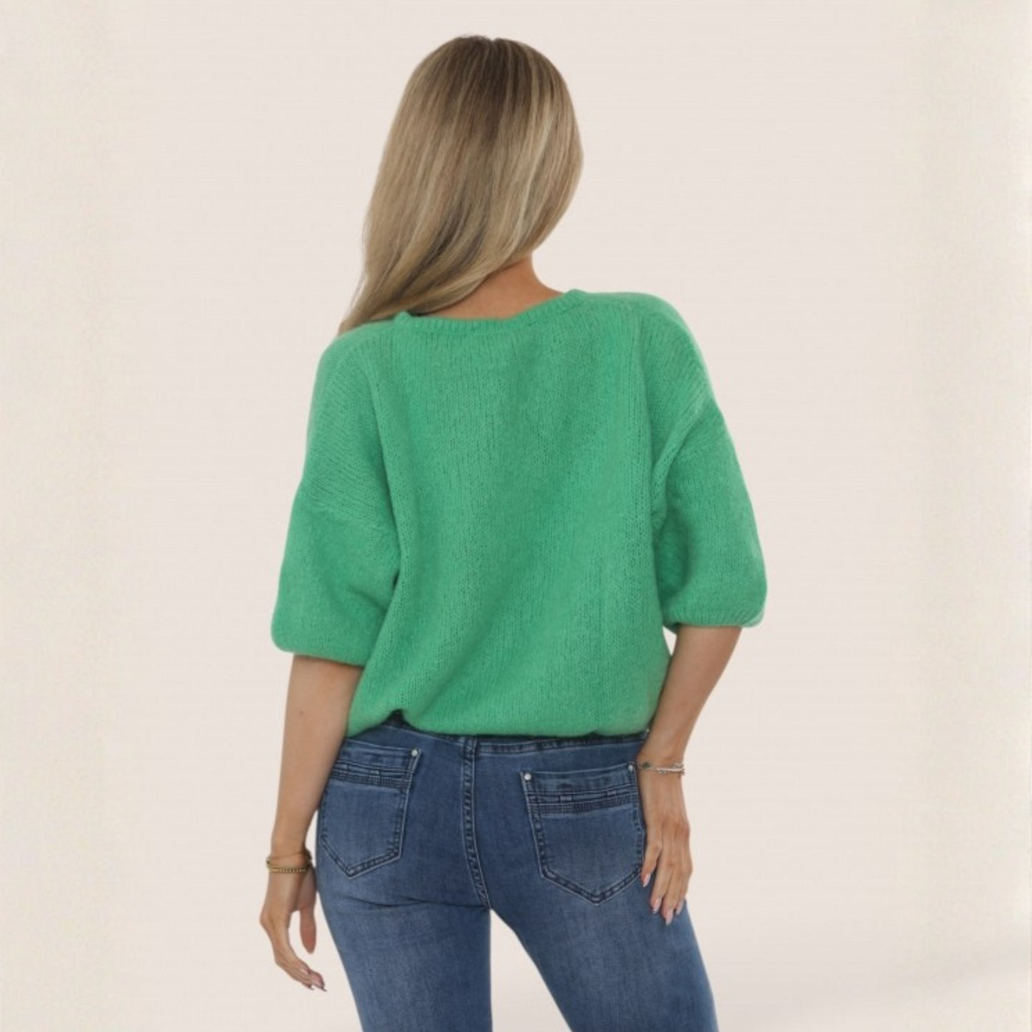 Mohair Blend Cropped Sleeve Cardigan - Emerald Green
