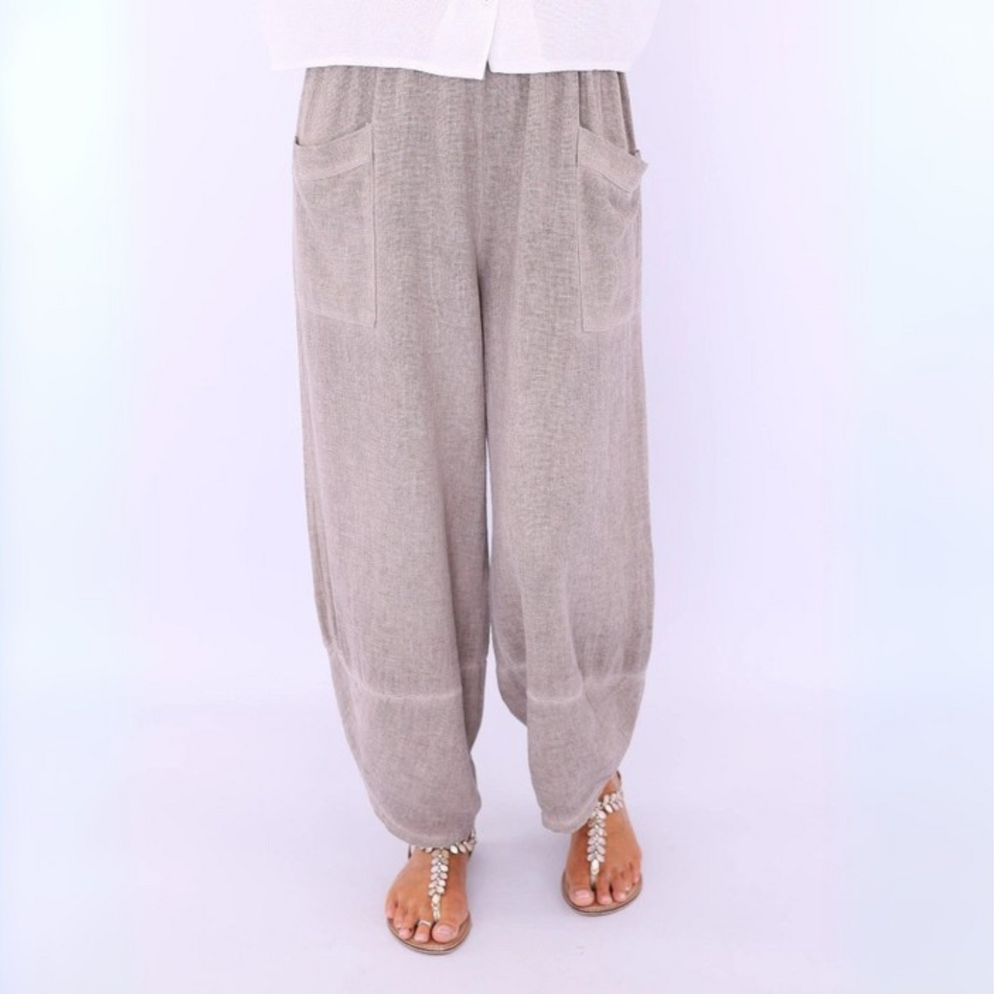 Linen and Cotton Blend Trousers - Truffle