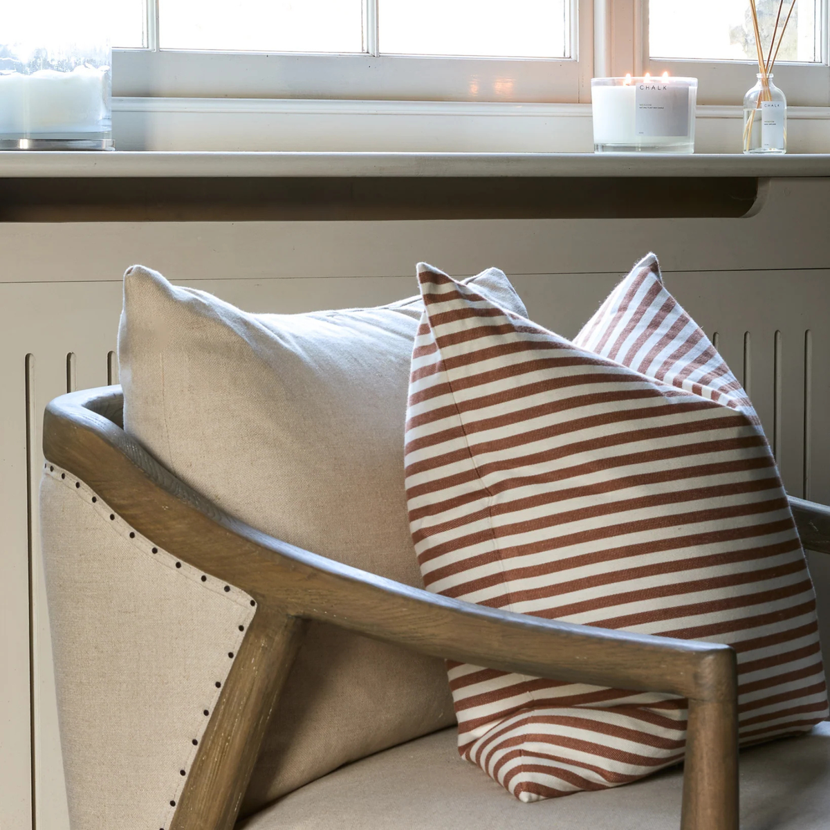 Jasper Square Cushion - Rust and Ecru Stripe