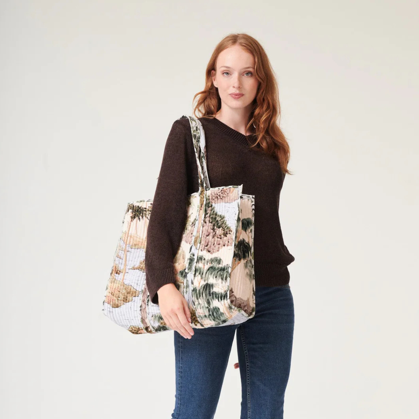 Large Velvet Tote Bag - Rivers and Trees