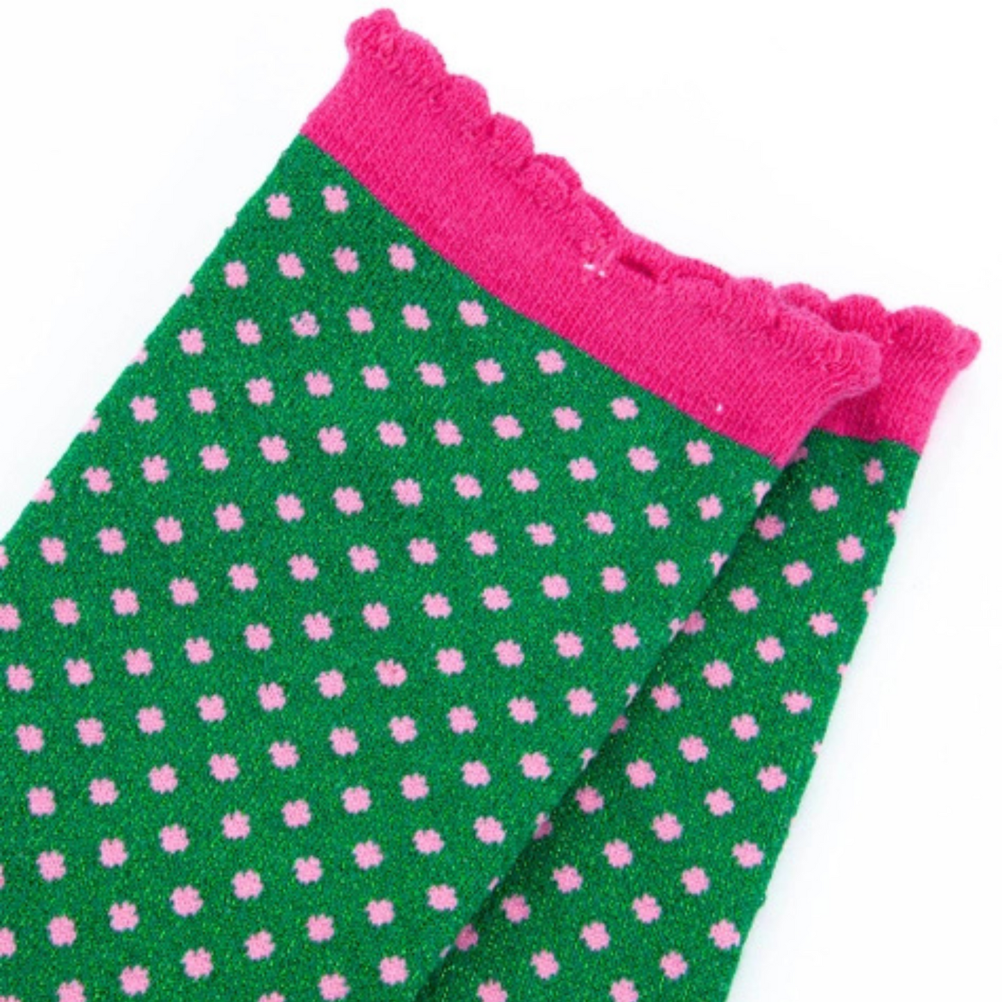 Sock Talk Glitter Socks - Green and Pink Polka Dots